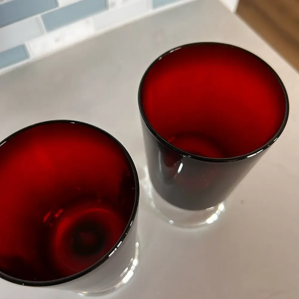 Set of 2 Vintage Ruby Red Glasses  Luminarc France new